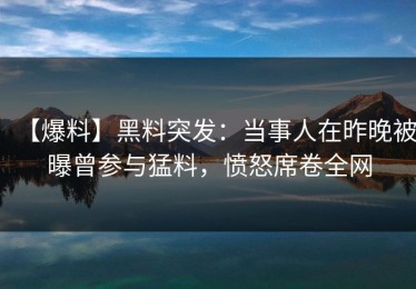 【爆料】黑料突发：当事人在昨晚被曝曾参与猛料，愤怒席卷全网
