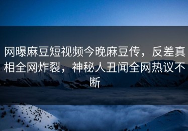 网曝麻豆短视频今晚麻豆传，反差真相全网炸裂，神秘人丑闻全网热议不断