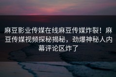麻豆影业传媒在线麻豆传媒炸裂！麻豆传媒视频探秘揭秘，劲爆神秘人内幕评论区炸了