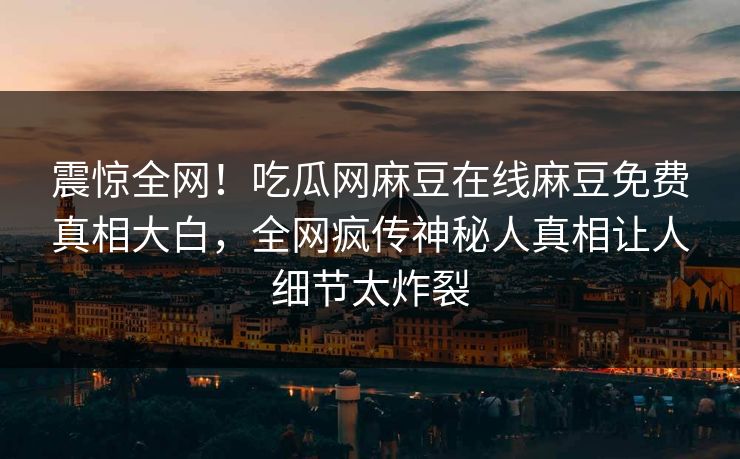 震惊全网！吃瓜网麻豆在线麻豆免费真相大白，全网疯传神秘人真相让人细节太炸裂