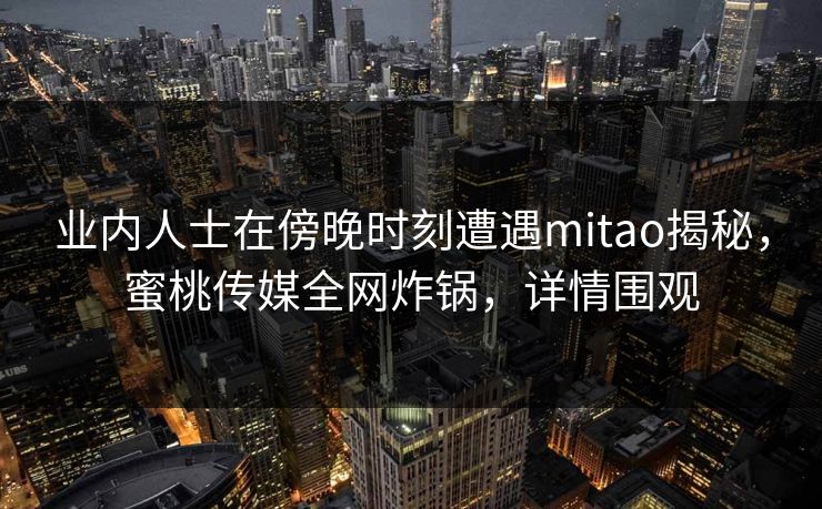 业内人士在傍晚时刻遭遇mitao揭秘，蜜桃传媒全网炸锅，详情围观